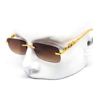 Men‎ Sunglasses Brown Lens Square Gold Frame Street Wear Light Weight Lentes New